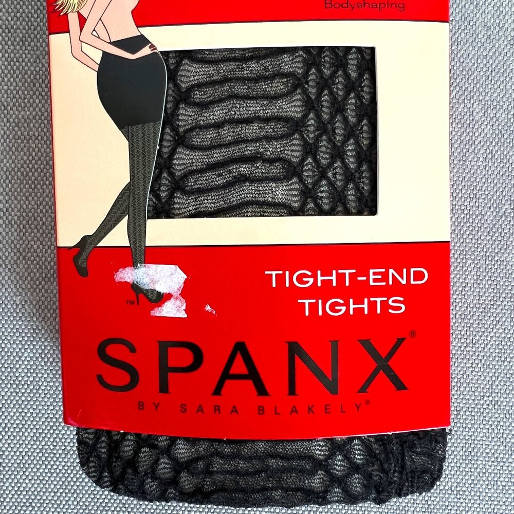 SPANX Black Patterned Tight-End Tights sz C Bodyshaping Slimming Support 958